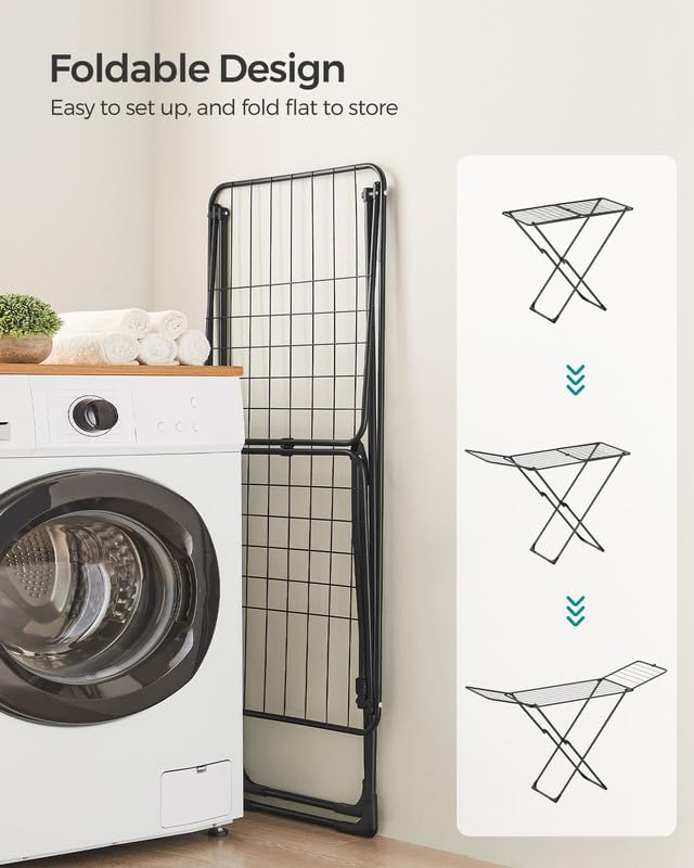 SONGMICS Clothes Drying Rack, Metal Laundry Drying Rack, Space-Saving, - Image 4