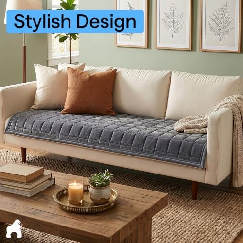 GORILLA GRIP Slip and Leak Resistant Plush Quilted Oversized Sofa Cushion Cover Blanket, Soft Couch Covers for Sofa Dogs, Machine Washable Furniture Protector Pet Friendly Couches, Gray, 78x28 Inches