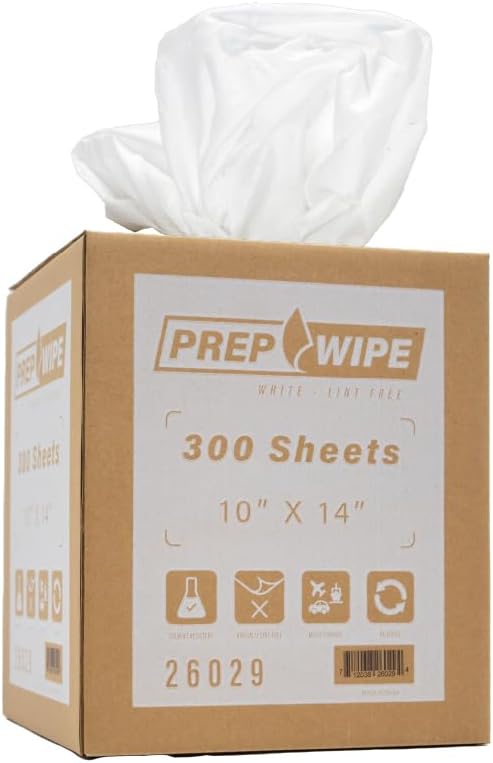 26029 Prep Wipe WHITE Lint Free Cleaning Towels Pack of 300 Sheets, Perforated by LAUCO