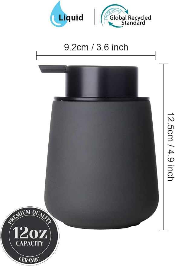 INGOFIN Ceramic Lotion Dispenser - 12oz Refillable Hand Soap Dispenser Bathroom - Image 2