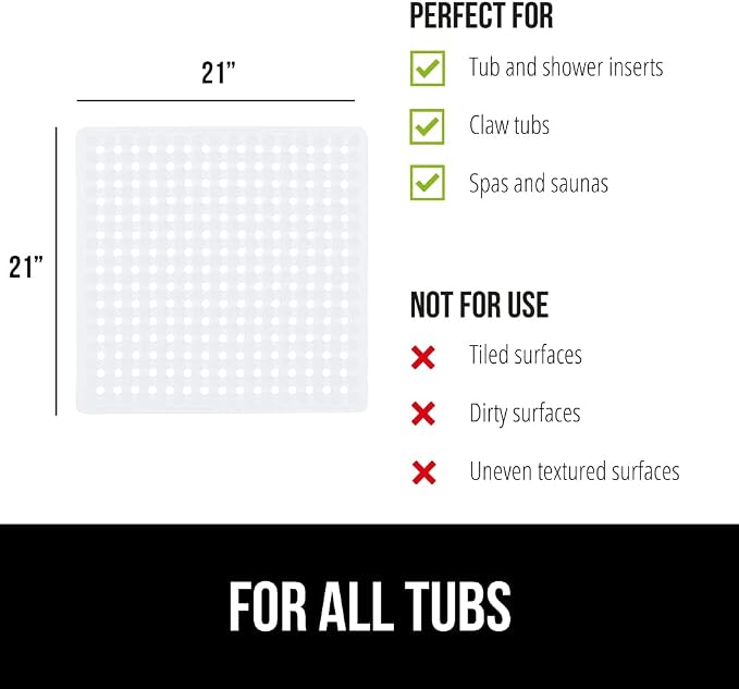 GORILLA GRIP Patented Square Shower Stall Mat, Small Bathtub Floor Mats - Image 6