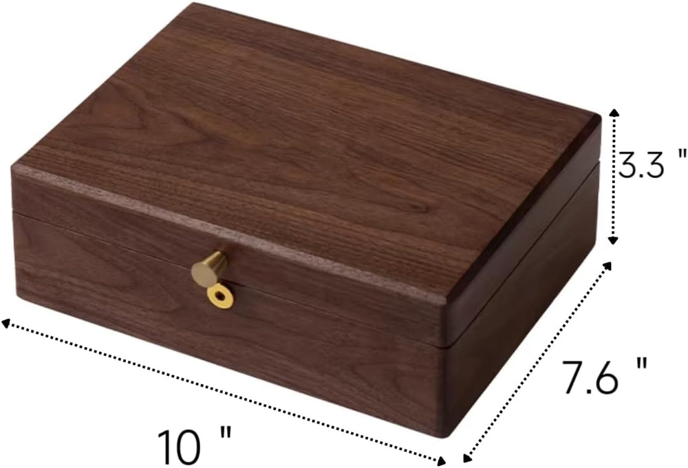 Bescott 2 Layer Solid Black Walnut Wooden Jewelry Box with Lock and Key for W...