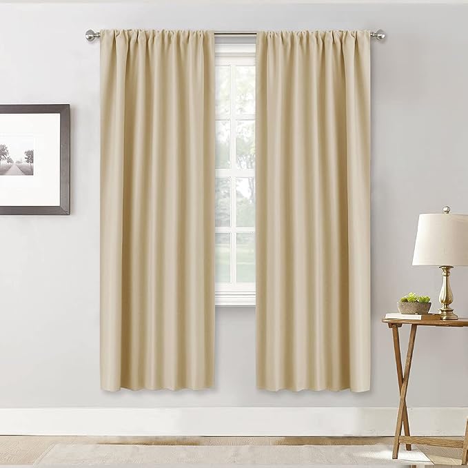 RYB HOME Curtains for Bedroom 72 inches Long, W 34 x L 72, Biscotti Beige by RYBHOME