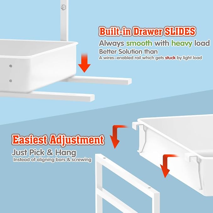 EVERIE Height Adjustable 2 Tier Metal Pull Out Slide Shelf Organizer - Image 2