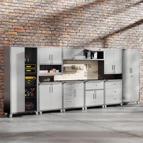 Garage Storage Cabinets System 5PCS Workshop Set with Drawers Locking Heavy D...