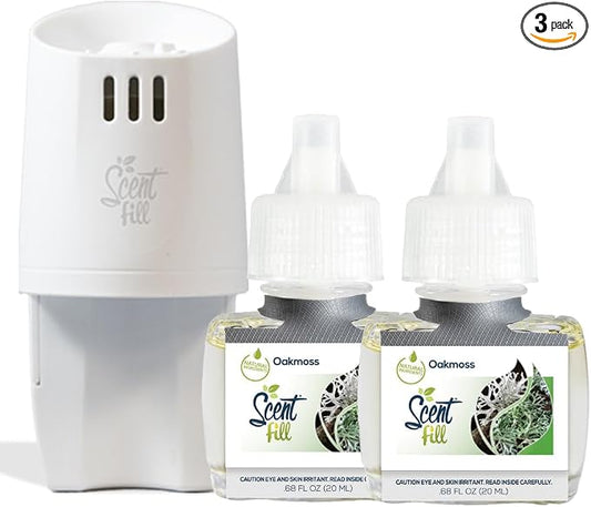 Scent Fill Oakmoss Plug in Air Freshener Starter Kit, 2 Refills + Diffuser by ScentFill