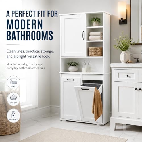 Bathroom Storage Cabinet with 2 Tilt-Out Bins, Freestanding