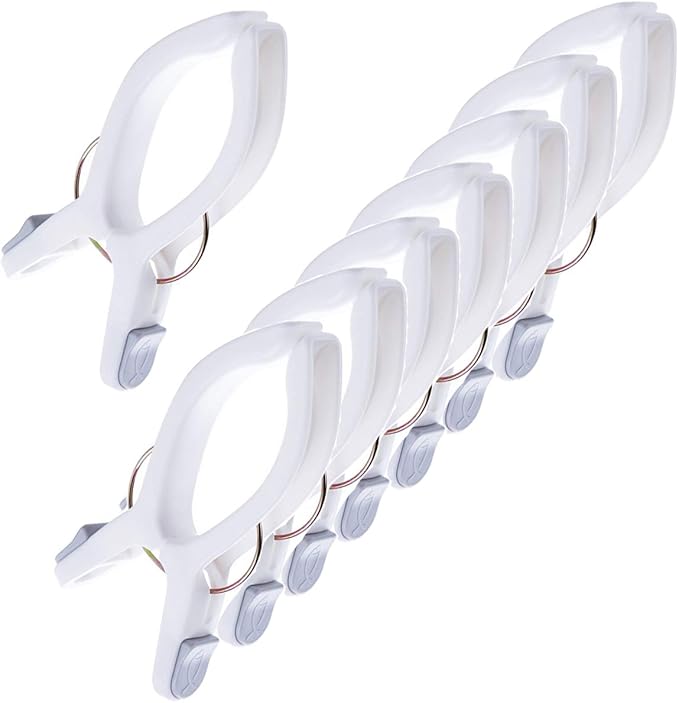 8 Pack Beach Towel Clips for Beach Chairs White Jumbo Size Towel Clamps Lounge - Image 4