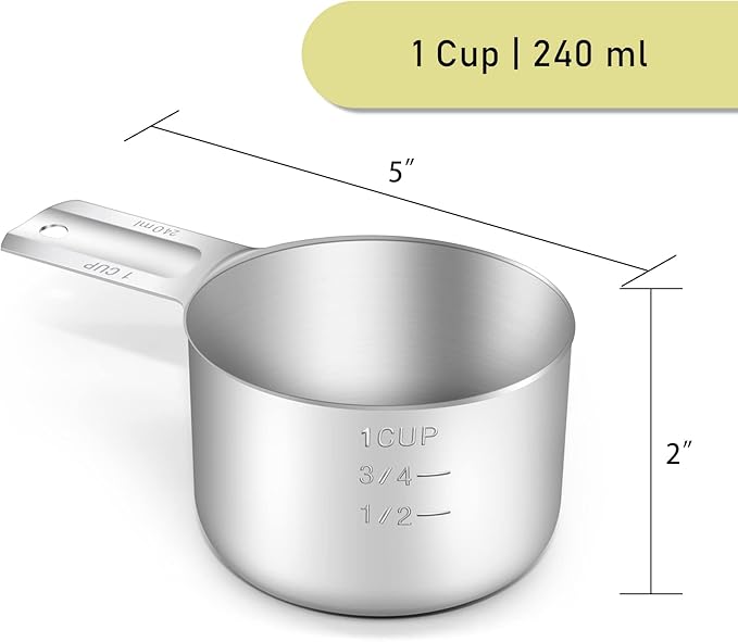 4PCS 1Cup Single Measuring Cup, Stainless Steel Measure Scoop, Metric and US - Image 2