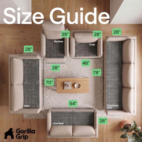 GORILLA GRIP Slip and Leak Resistant Plush Quilted Oversized Sofa Cushion Cover Blanket, Soft Couch Covers for Sofa Dogs, Machine Washable Furniture Protector Pet Friendly Couches, Gray, 78x28 Inches