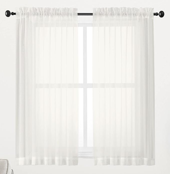 Chyhomenyc Ivory Sheer Window Curtain Panels 45 Inch, Light Filtering Solid by Chyhomenyc