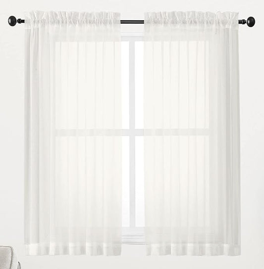 Chyhomenyc Ivory Sheer Window Curtain Panels 45 Inch, Light Filtering Solid by Chyhomenyc
