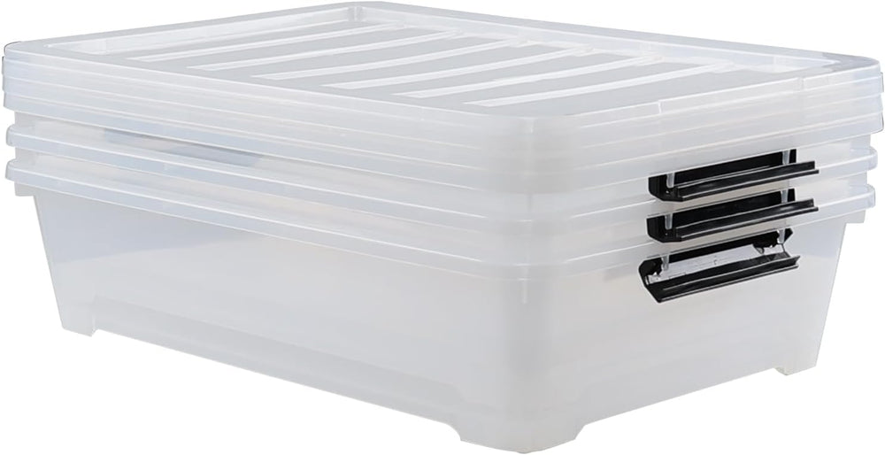 Gloreen 3-Packs Plastic Underbed Storage Bins with Lids, 40 Quart