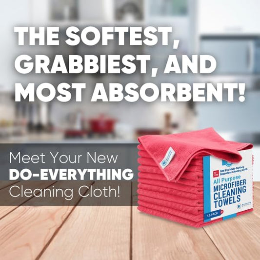 MW Pro Microfiber Cleaning Cloth | Red | Size 16" x 16" | All Purpose - Image 2