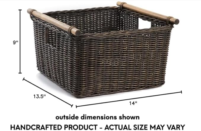 The Basket Lady Deep Pole Handle Wicker Storage Basket, 13.5 in L x 14 in W x 9 - Image 6