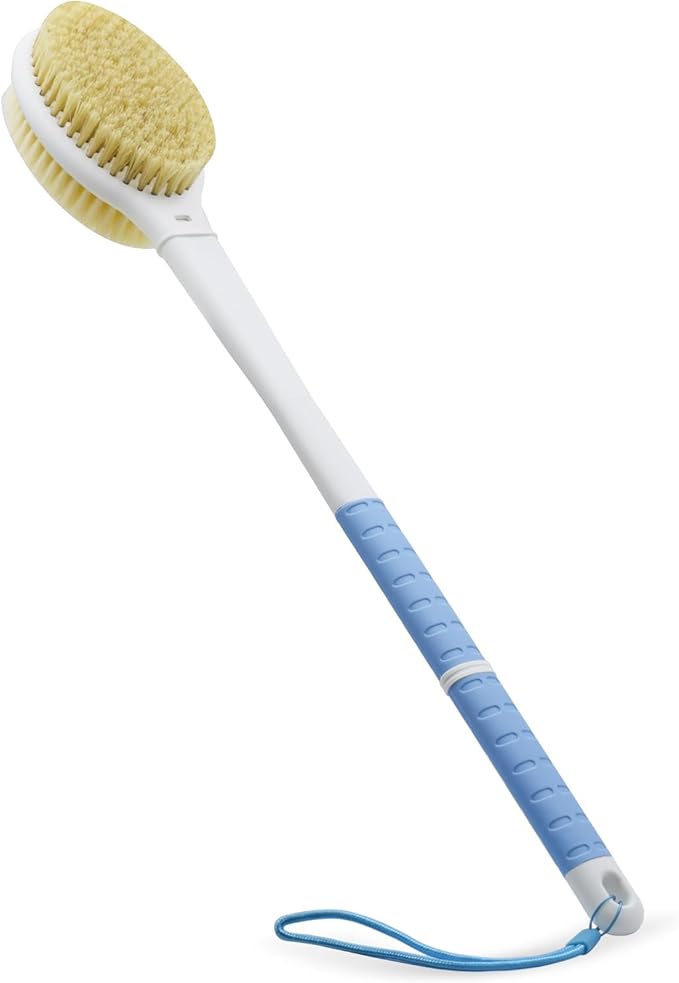 Shower Brush with Soft and Stiff Bristles, 18.5" Long Handle Dual-Sided Back by HONOMA