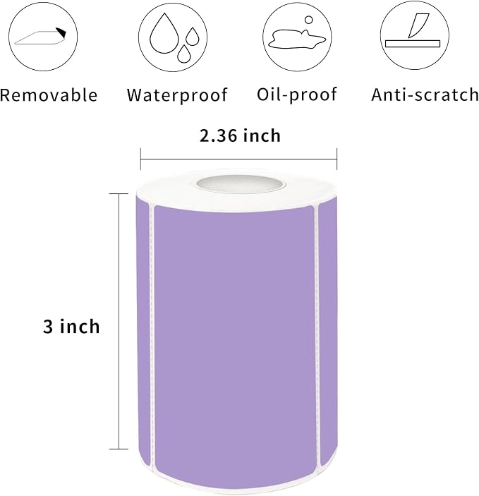 2×3 Inch Purple Removable Thermal Labels, Self-Adhesive Square Direct Thermal - Image 2