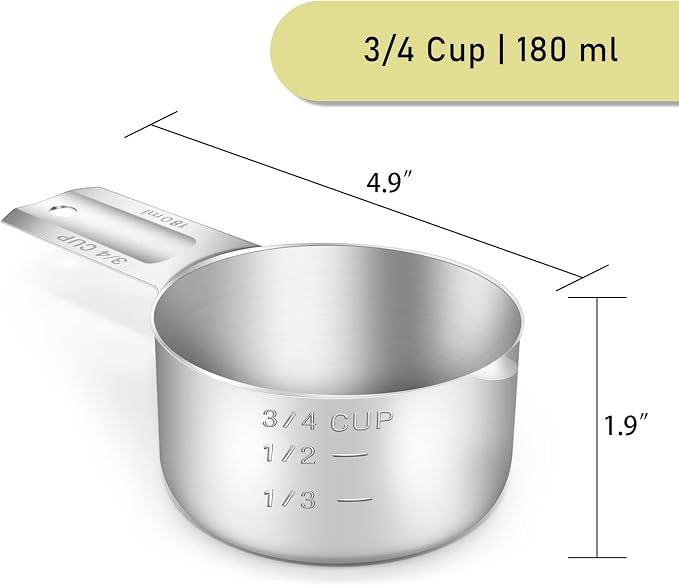 1PCS 3/4Cup Single Measuring Cup, Stainless Steel Measure Scoop, Metric and US - Image 2