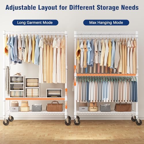 Homdox Heavy Duty Rolling Clothes Rack, Adjustable Clothing Rack for Hanging ...