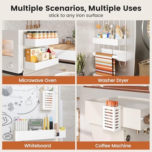 Mystozer Magnetic Spice Rack for Refrigerator,7 Pack Magnetic Shelf,Fridge Magnet Organizer with Paper Towel Holder,Utensils Racks,Hook Rack,Fridge Organizers and Storage White(7 Pack)