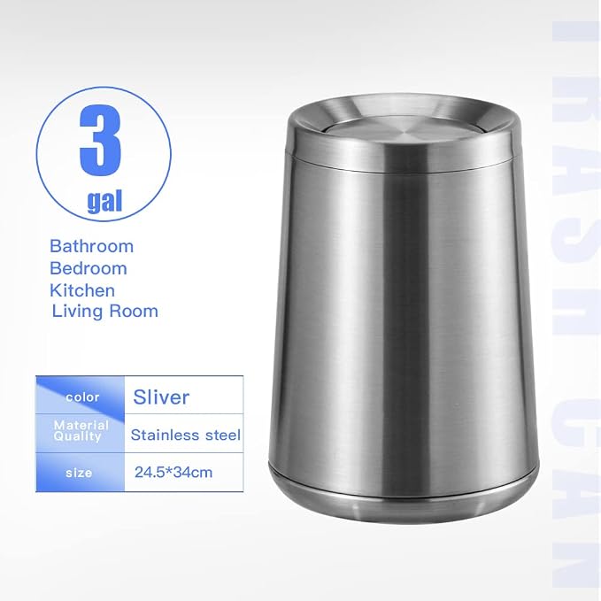 Household Swing Bathroom Trash Can，Brushed Stainless Steel，10 L/3 - Image 9