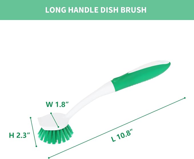 Dish Brush with Handle, 2 Pack Scrub Brushes with Built-in Scraper - Image 7