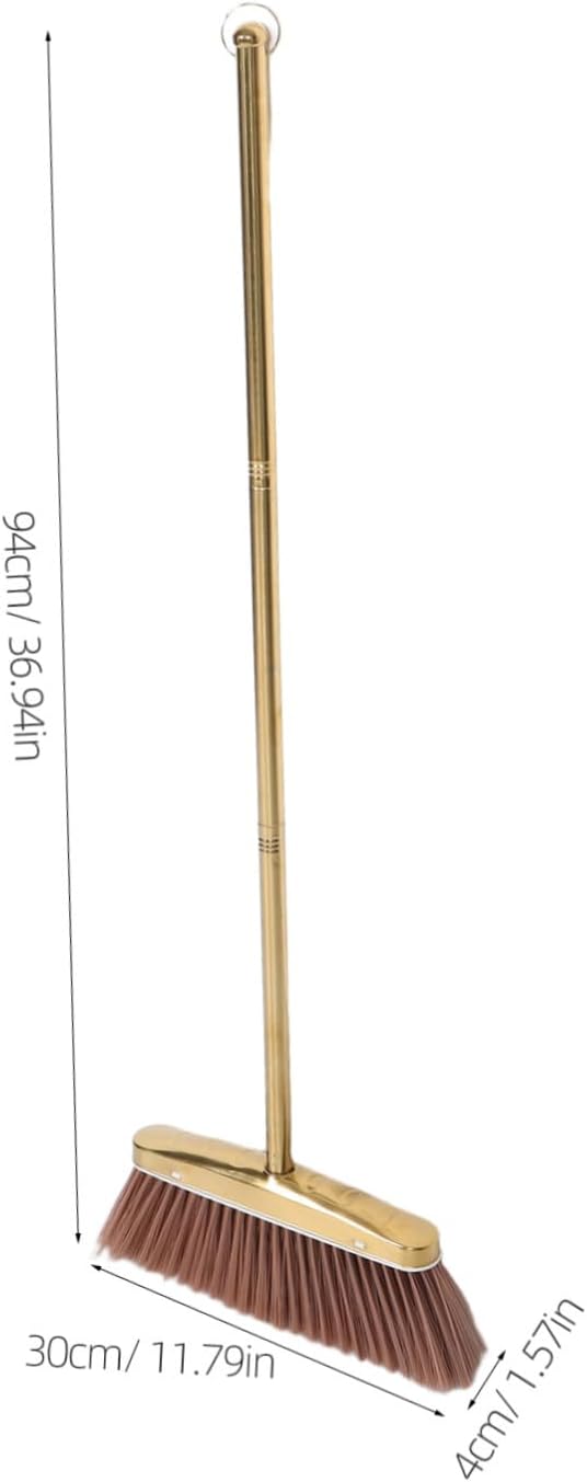 MAGICLULU Golden Stainless Steel Dust Broom Weather Resistant and Moistureproof Material with Detachable Handle Sturdy Hardwood Floor Sweeper for Indoor and Yard Floor Cleaning for House
