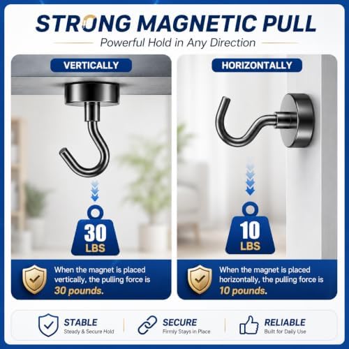 Grtard 200 Pcs Black Magnetic Hooks Heavy Duty, 30LBS Strong Magnet Hooks