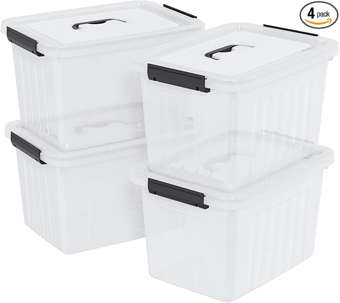 4 Packs 20 L Clear Plastic Storage Bins, Stackable Organizer Containers by Lasbily
