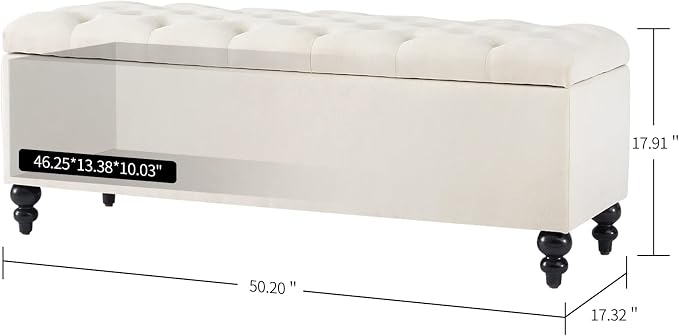 Storage Ottoman 50.2 Inches Upholstered Fabric Storage Ottoman Bench，Button - Image 2
