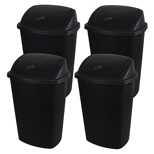 13 Gallon Garbage Can with Swing Lid, Plastic Kitchen Trash Can, 4 Pack by Sosody