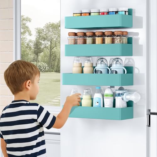 Mystozer Magnetic Spice Rack for Refrigerator, Kitchen Organizer and Storage Shelf, Blue(2 Pack)