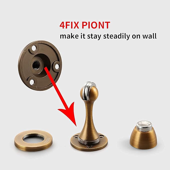 Door Stopper 4 Pack Magnetic Door Stops, Zinc Alloy Antique Brass Door Catch - Image 4