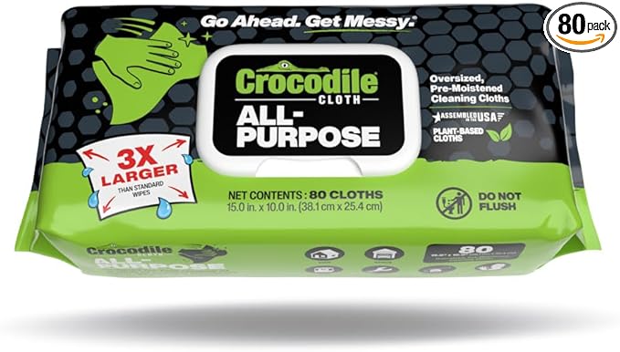 Crocodile Cloth All-Purpose Cleaning Wipes – 80 Count, Safe on Skin by CrocodileCloth