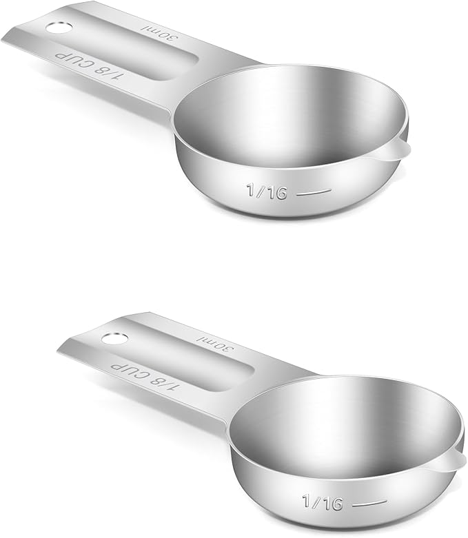 2PCS 1/8Cup Single Measuring Cup, Stainless Steel Measure Scoop, Metric and US by BERYLER