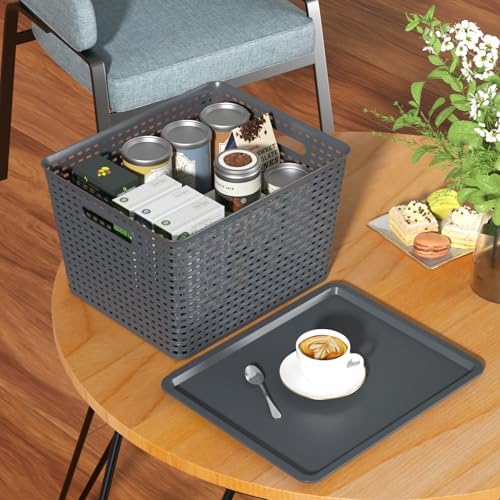 20 Quart Stackable Plastic Weave Storage Basket with Lid, 6-Pack