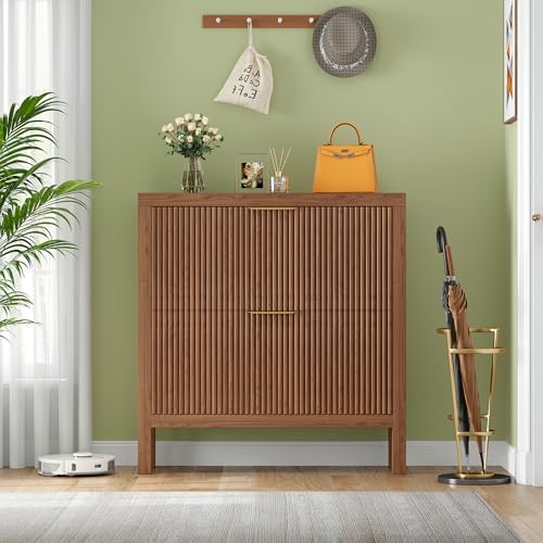 Modern 4-Tier Flip Drawer Shoe Cabinet, Freestanding Hidden Slim Narrow Shoe ...