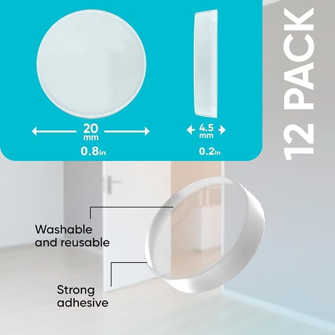Strongest Wall Door Handle Stopper Set. 12 Pieces of Clear Rubber Door Knob - Image 4