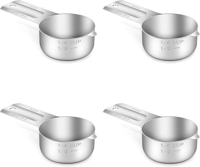 4PCS 1/4Cup Single Measuring Cup, Stainless Steel Measure Scoop, Metric and US by BERYLER