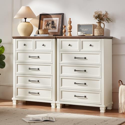 SAVOR LIFE Farmhouse 6 Drawer Dresser for Bedroom, 45 Inch Tall Vintage Wood ...