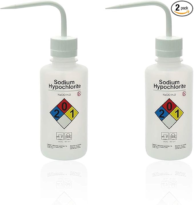 2pcs of Self-Venting Safety Wash Bottles, Vol.500ml 17oz, Sodium Hypochlorite by LabvidaScientificCoLtd