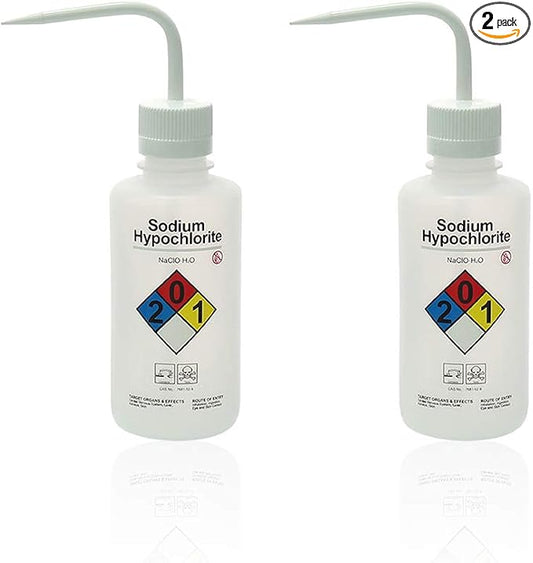 2pcs of Self-Venting Safety Wash Bottles, Vol.500ml 17oz, Sodium Hypochlorite by LabvidaScientificCoLtd