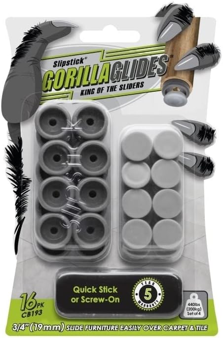 GorillaGlides CB193 3/4 Inch Chair Glides/Furniture Feet Floor Protectors by Slipstick