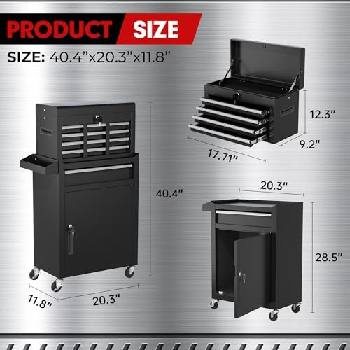 INTERGREAT Rolling Tool Chest with Wheels and 5 Drawers, Detachable Tool Cabi...