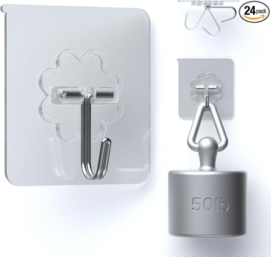 DDMY 24 Packs Hooks for Hanging 50lb Wall Hooks Transparent Reusable Waterproof by DDMY