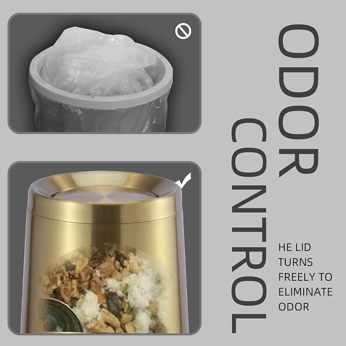 Household Swing Gold Bathroom Trash Can，Brushed Stainless Steel，10 L/3 - Image 8
