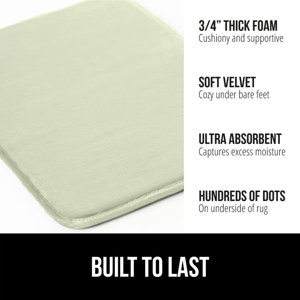 GORILLA GRIP® Memory Foam Bath Mat, Soft Absorbent Velvet Bathroom Mats, Durable Dots on Underside, Machine Washable Bathmat, Carpet Rug Room Decor for Shower Tub Floor RV, 24x17 Rugs, Sage