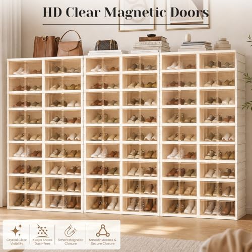 Collapsible Shoe Rack Organizer, Clear Doors Plastic Shoe Storage Cabinet