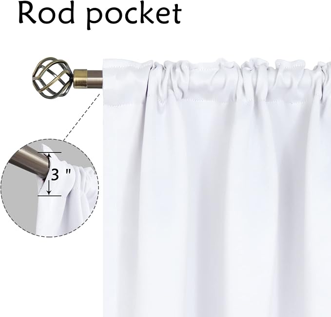 BGment Rod Pocket White Curtains 40 Inches Length - Image 3