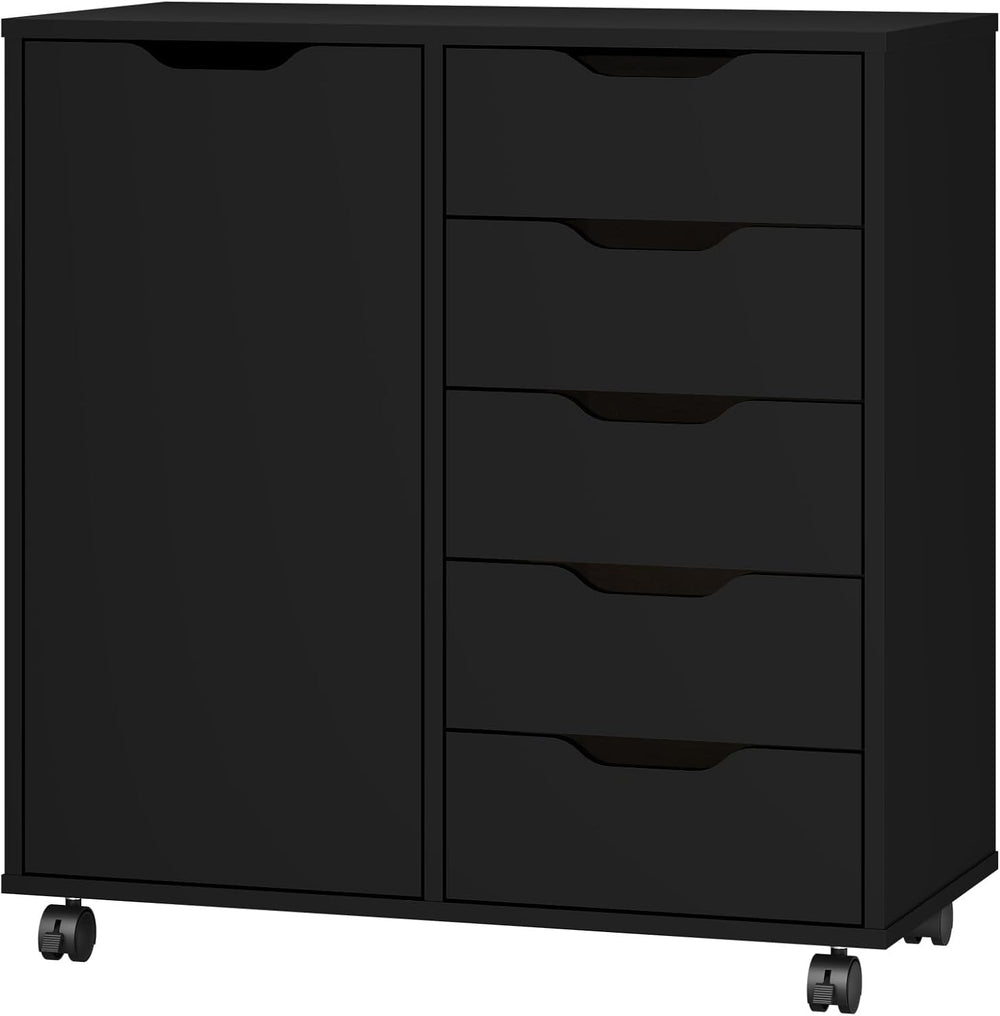 Panana 5-Drawer Chest with 1 Door, Wooden Chest of Drawers Storage Dresser Ca...